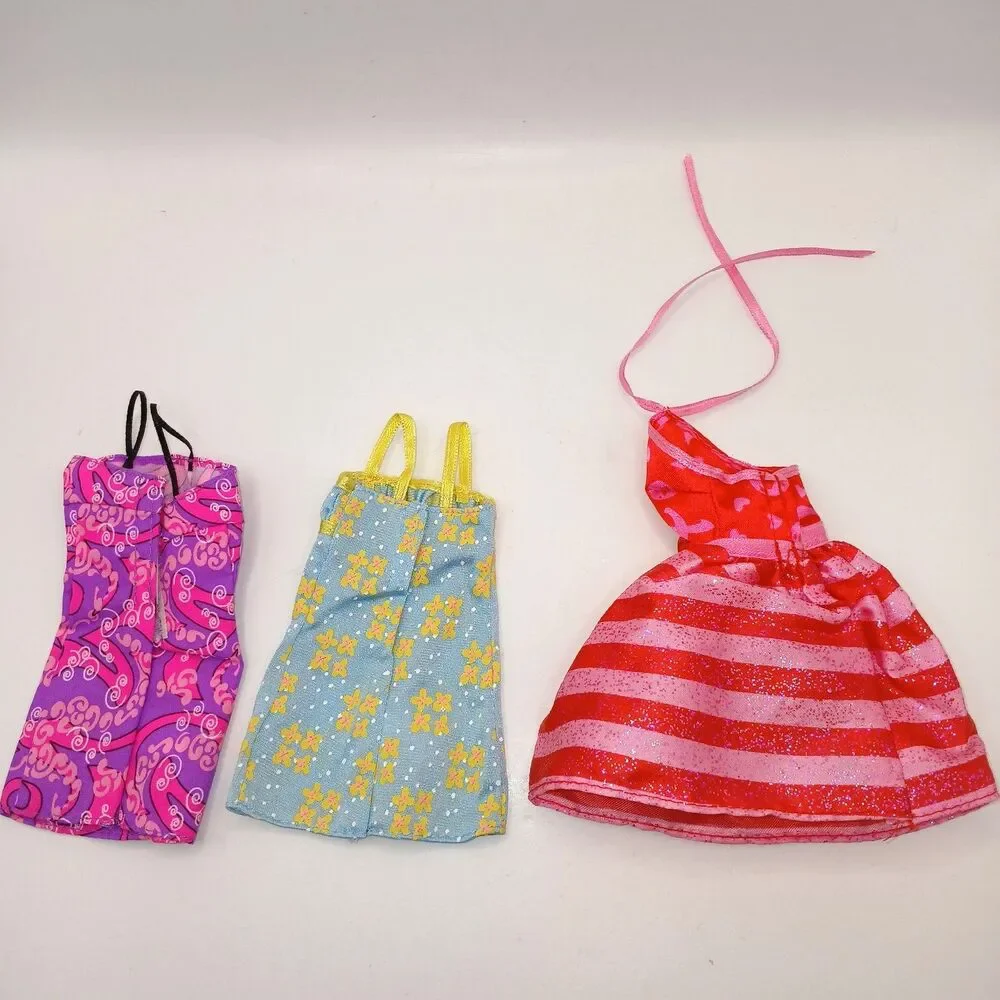 Lot of 3 Barbie Doll Dresses XO Valentines Green Yellow & Purple Pink Label